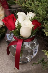 The deep red and pristine white combined with winter greenery would accent a December wedding perfectly.