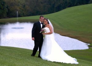 Spring Wedding in Maryland Bride & Groom in front of pond