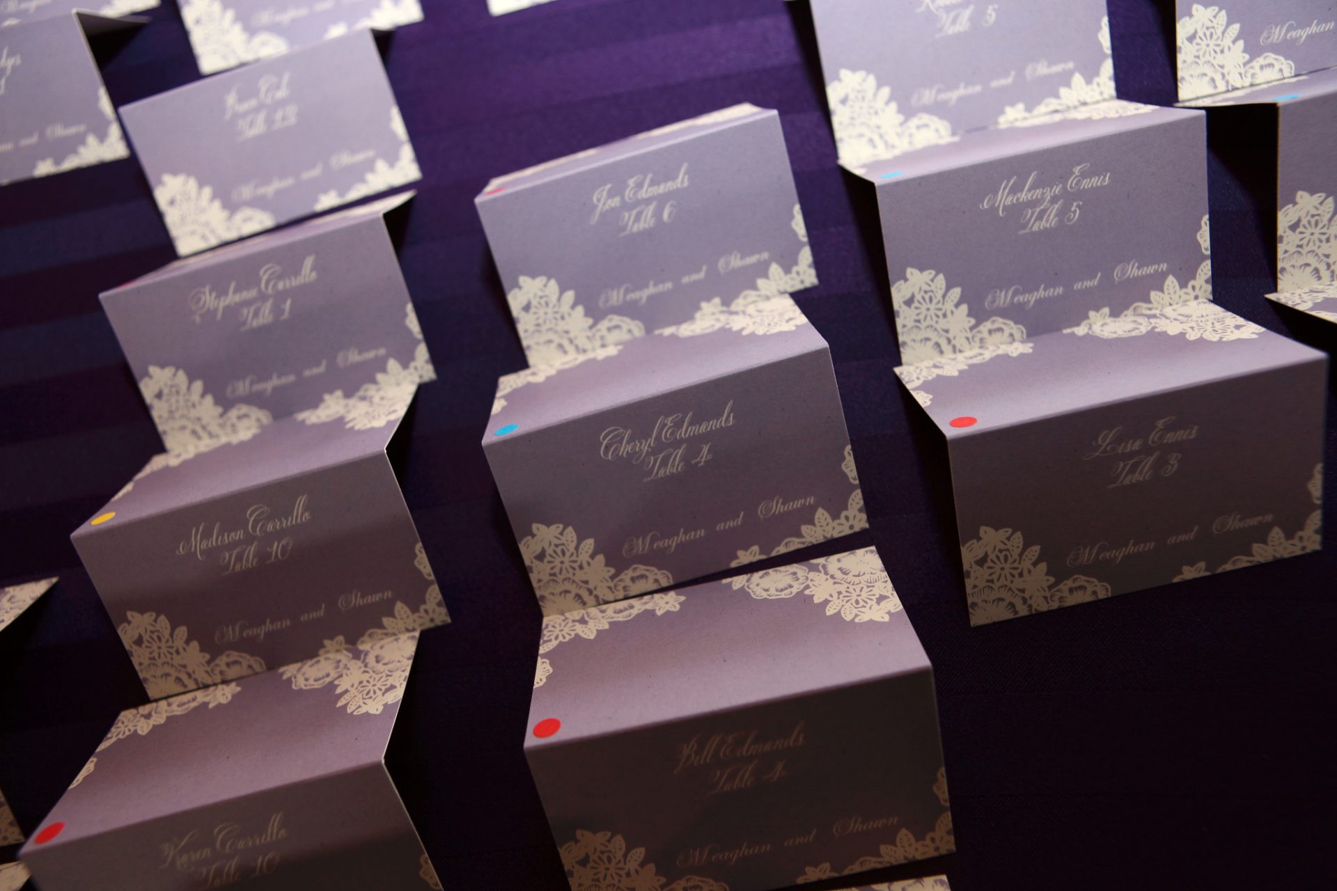 Wedding place cards in lavender