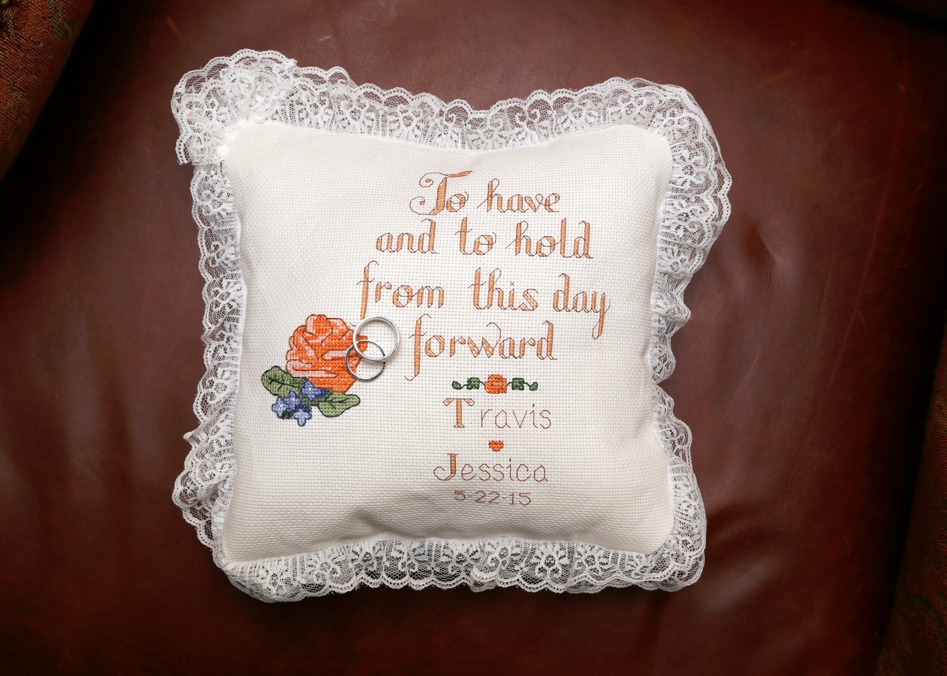 Hand sticked wedding pillow gift