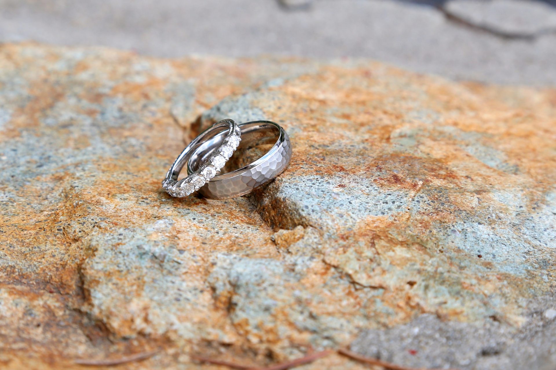 Wedding rings were placed on the stone wall for this photo