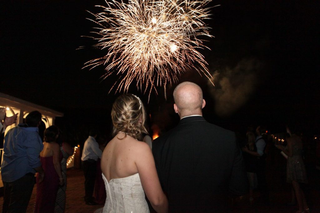 Bride and Groom enjoy firework show after their wedding in Maryland at Morningside Inn