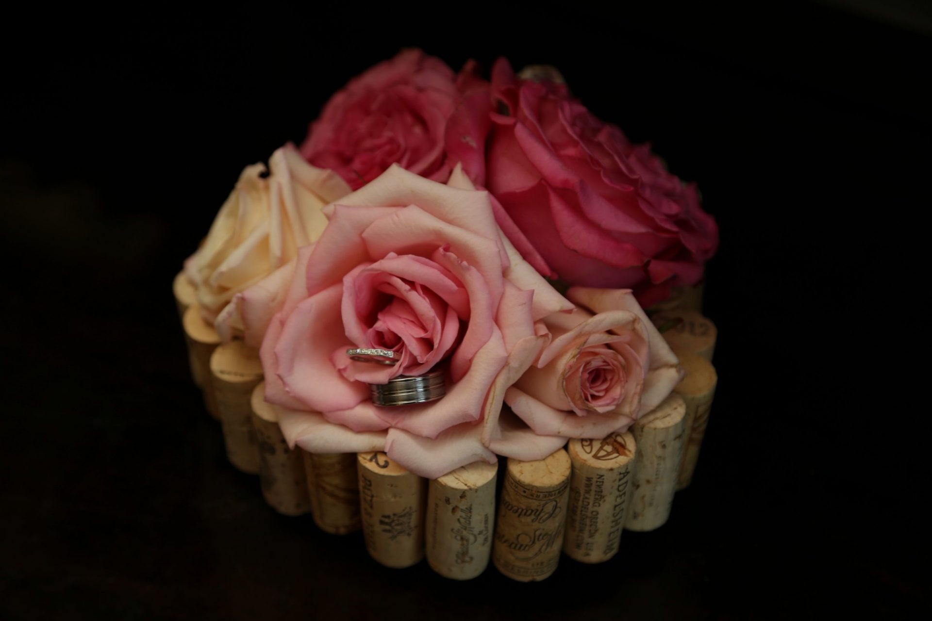 Wedding decoration with wine corks and flowers