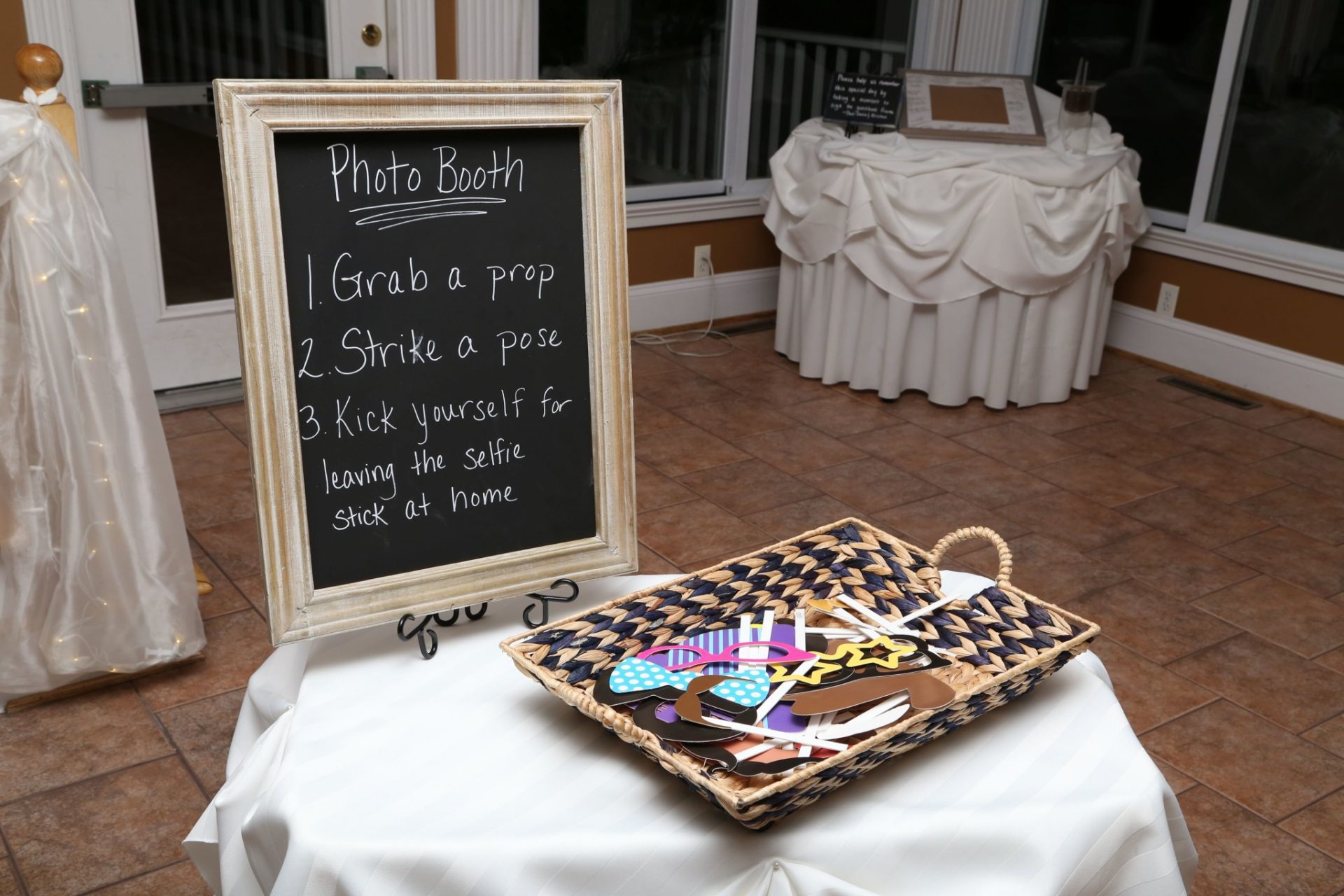 Many weddings in maryland have photo booths such as this one with fun props for guests to use.
