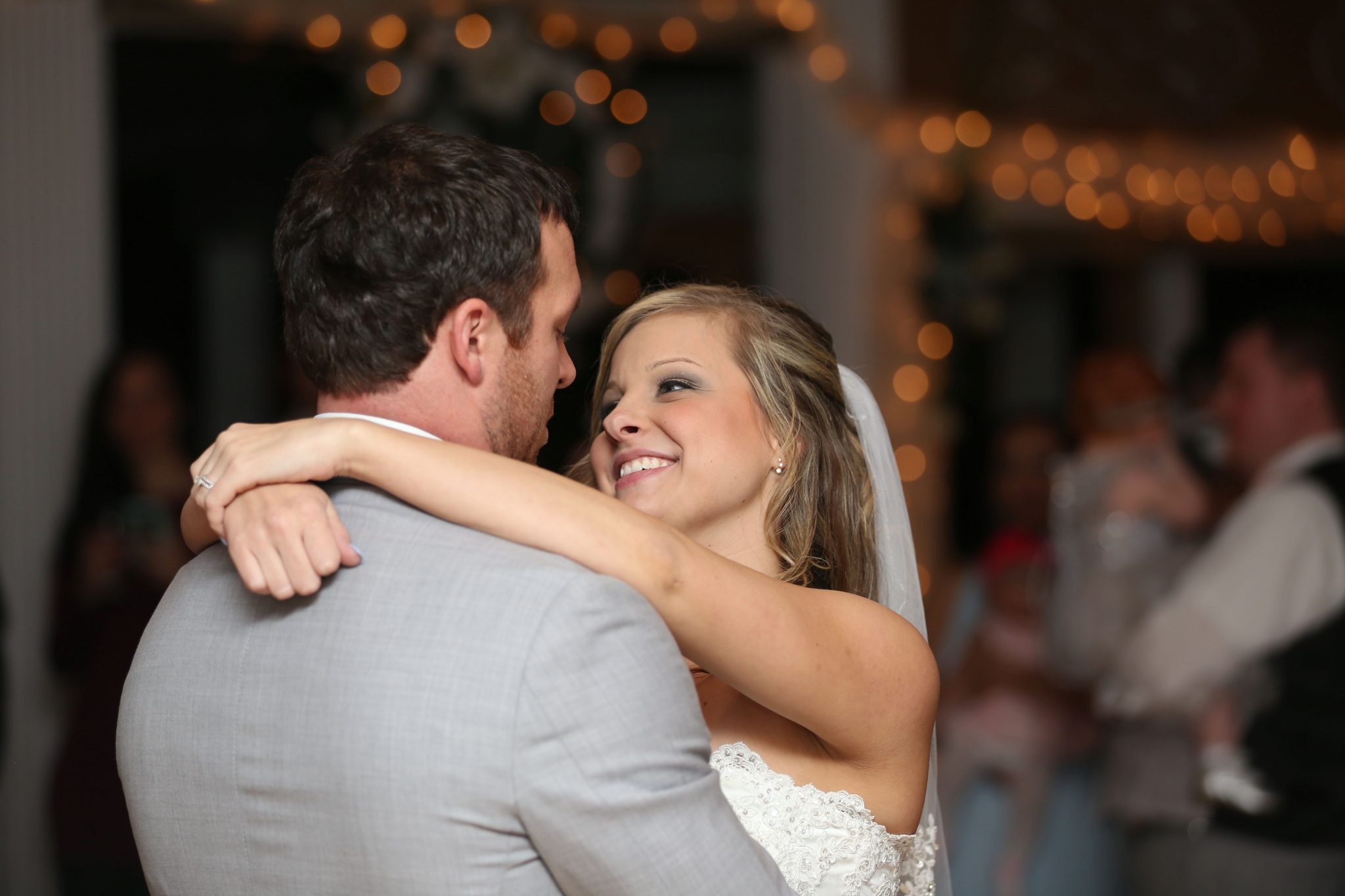 Bride and groom's first dance after snow themed winter wedding in MD