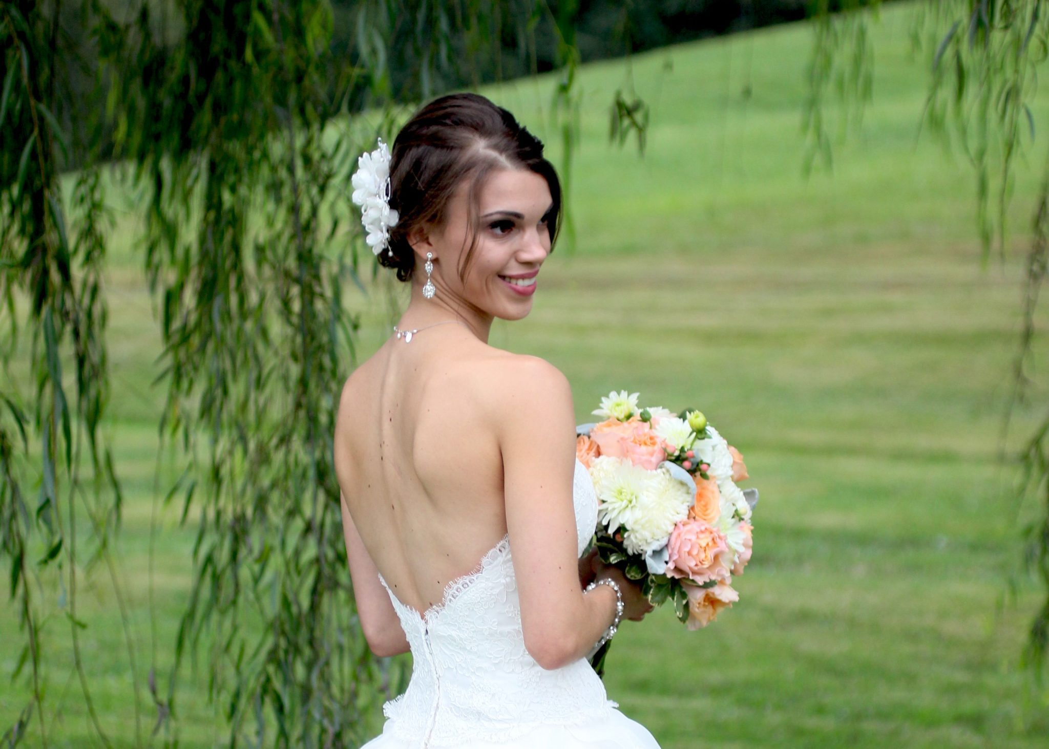bride by willow tree