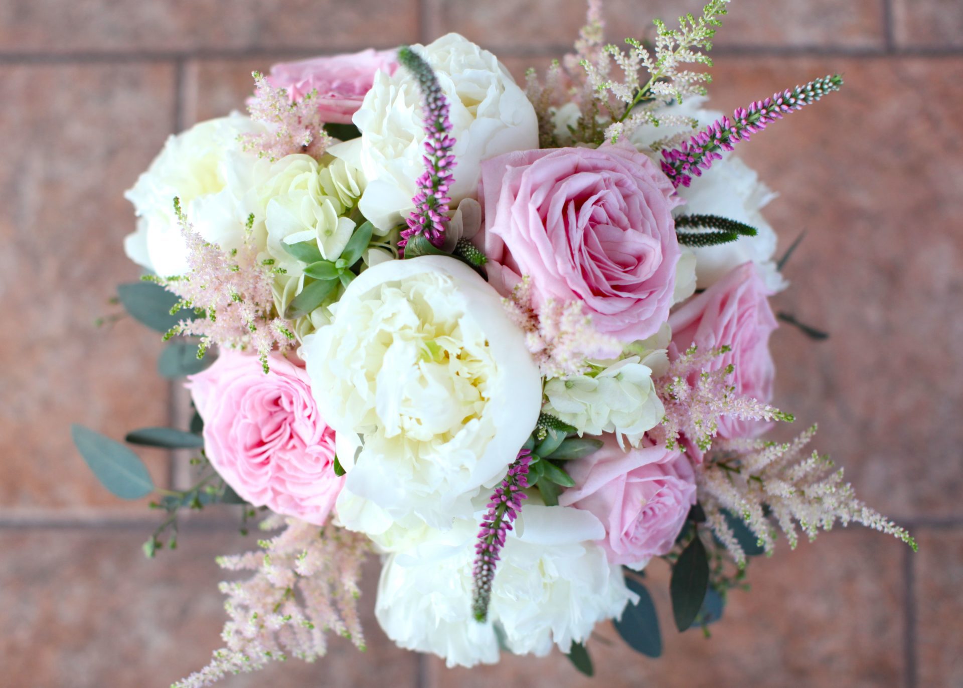 tea party theme wedding flowers, pastel pinks and white wedding