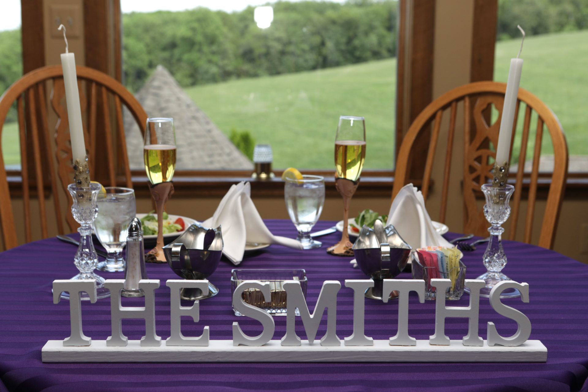 Head table decoration of couples new last name during tea party theme wedding in Frederick