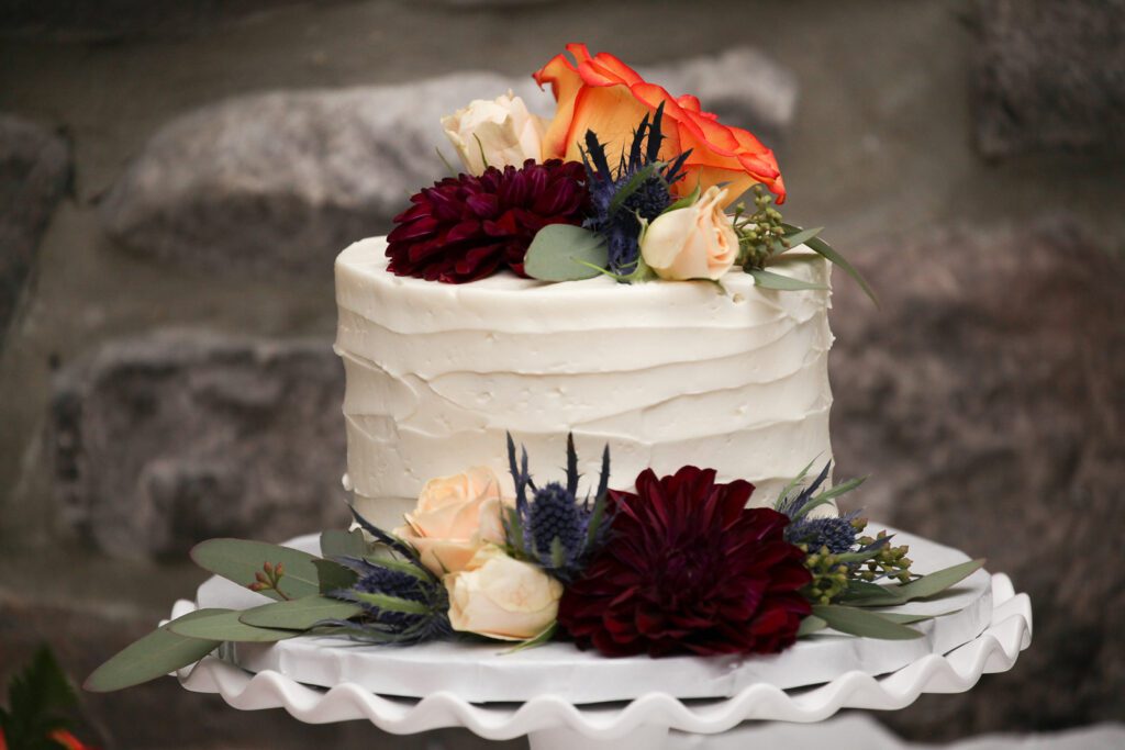 wedding cake with floral decor