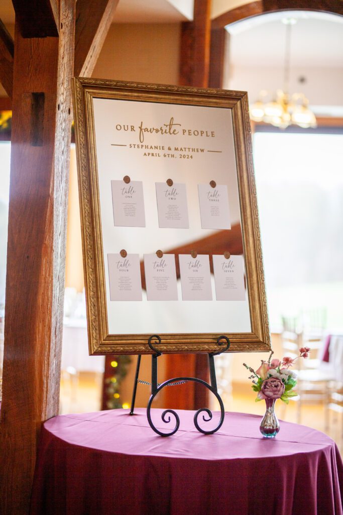 wedding seating chart on glass mirror